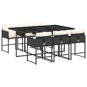 vidaXL 7 Piece Garden Dining Set with Cushions Black Poly Rattan