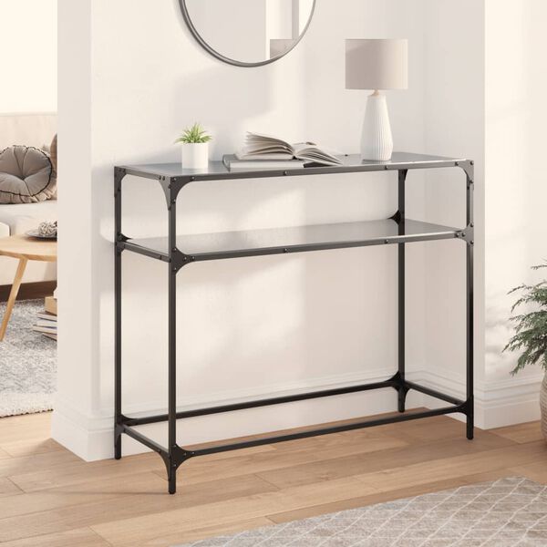 vidaXL Console Table with Black Glass Top98x35x81 cm Steel