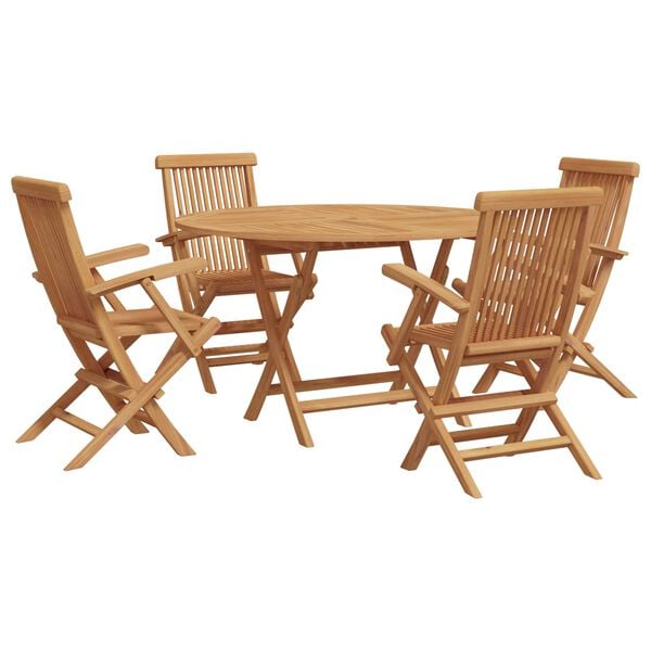 vidaXL Garden Dining Set Folding 5 pcs Brown Solid Teak Wood