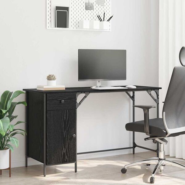 vidaXL Computer Desk Black Oak 131 x 48 x 75 cm Engineered Wood