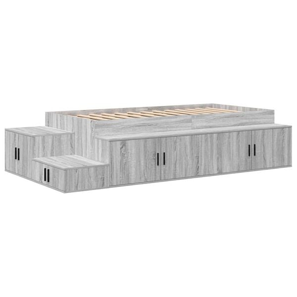 vidaXL Storage Bed Frame Grey Sonoma 90 cm Engineered Wood