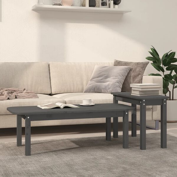 vidaXL 2 Piece Coffee Table Set Grey Solid Wood Pine