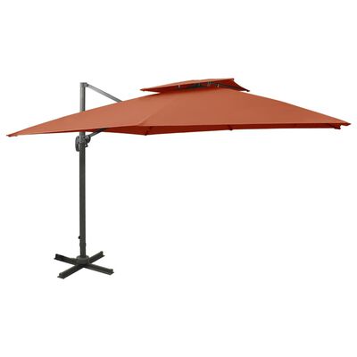vidaXL Cantilever Umbrella with Double Top 300x300 cm Terracotta