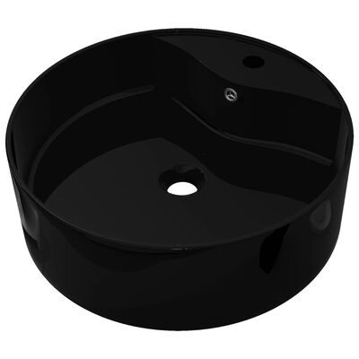 Ceramic Bathroom Sink Basin Faucet/Overflow Hole Black Round