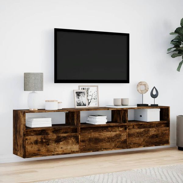 vidaXL TV Wall Cabinet with LED Smoked Oak 180x31x45 cm