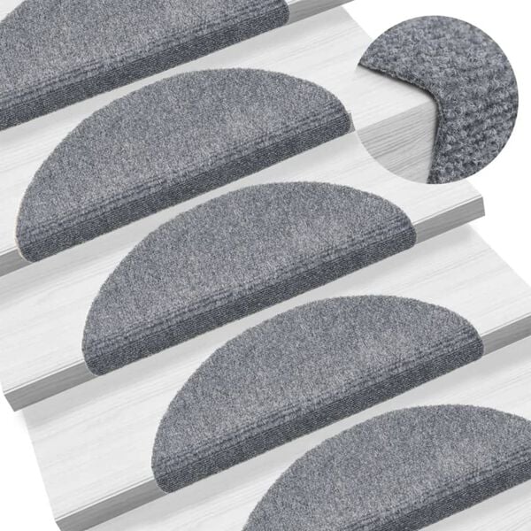 vidaXL Stair Mats Self-adhesive 15 pcs 56x17x3 cm Light Grey Half Round