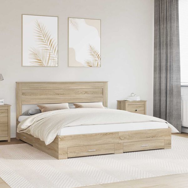 vidaXL Bed Frame with Drawer Sonoma Oak 200 x 200 cm Engineered Wood