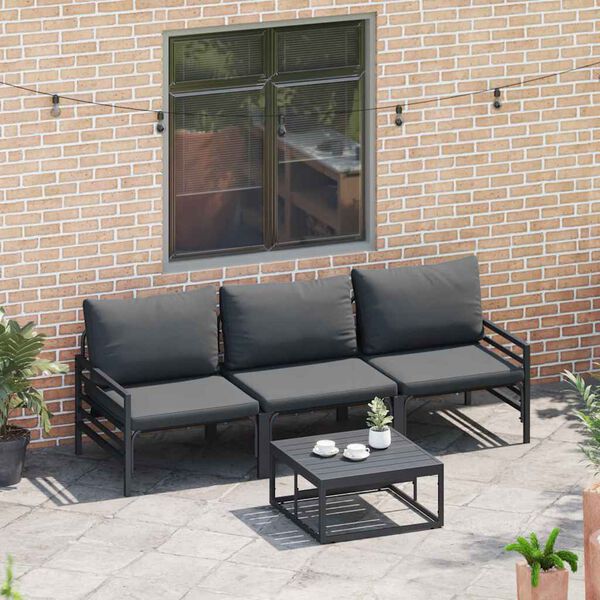 vidaXL Garden Sofa Set with Cushion 3 pcs Black Steel