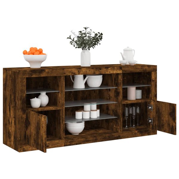 vidaXL Sideboard with LED Lights Smoked Oak 142.5x37x67 cm