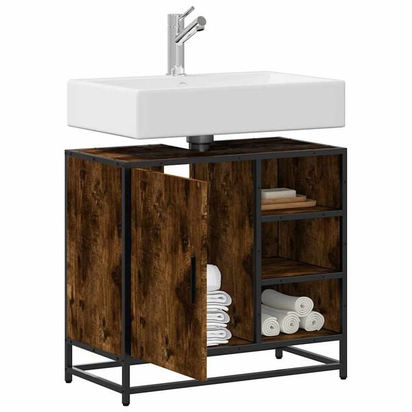vidaXL Bathroom Sink Cabinet Smoked Oak 65x33x60 cm Engineered Wood