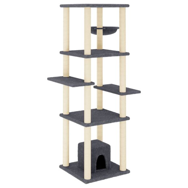 vidaXL Cat Tree with Sisal Scratching Posts Dark Grey 154 cm