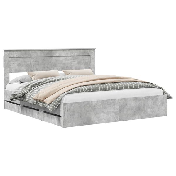 vidaXL Bed Frame with Drawer Concrete Grey 200 x 200 cm Engineer Wood