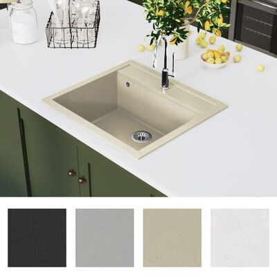 vidaXL Granite Kitchen Sink Single Basin Beige