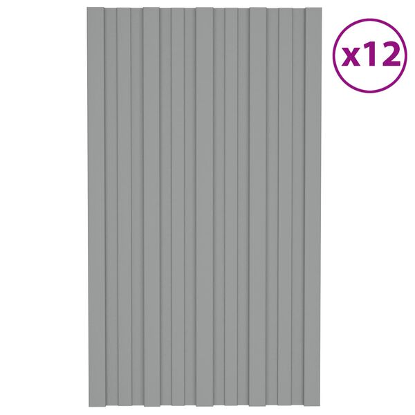 vidaXL Roof Panel 12 pcs Grey 80 x 45 cm Galvanised steel