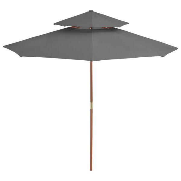 vidaXL Double Decker Garden Parasol with Wooden Pole 270 cm Anthracite