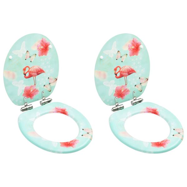 vidaXL WC Toilet Seats with Soft Close Lid 2 pcs MDF Flamingo Design