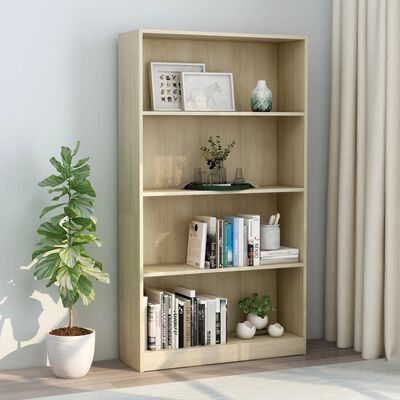 vidaXL 4-Tier Book Cabinet Sonoma Oak 80x24x142 cm Engineered Wood