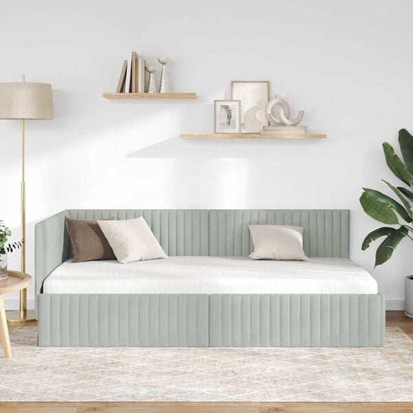 vidaXL Corner Bed Frame Light Grey 90 cm x 200 cm Velvet