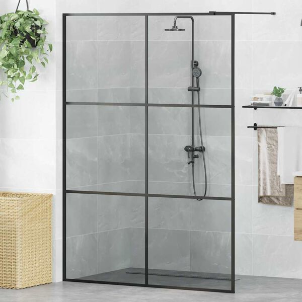 vidaXL Walk-in Shower Wall Black 140 x 195 cm Tempered Glass