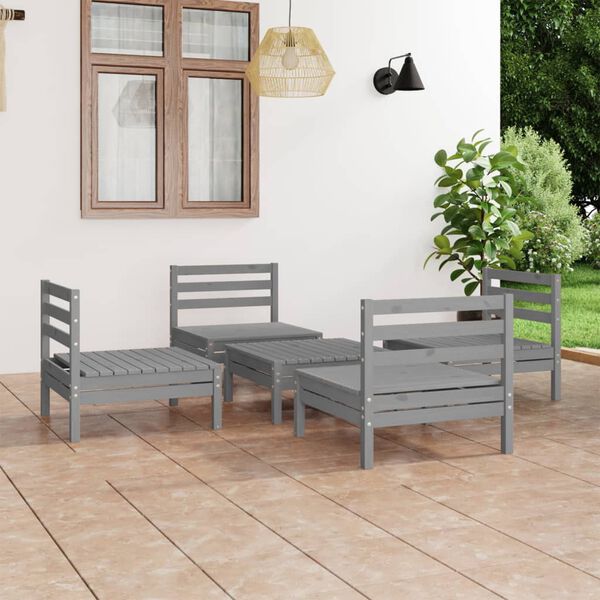 vidaXL 5 Piece Garden Lounge Set Grey Solid Pinewood