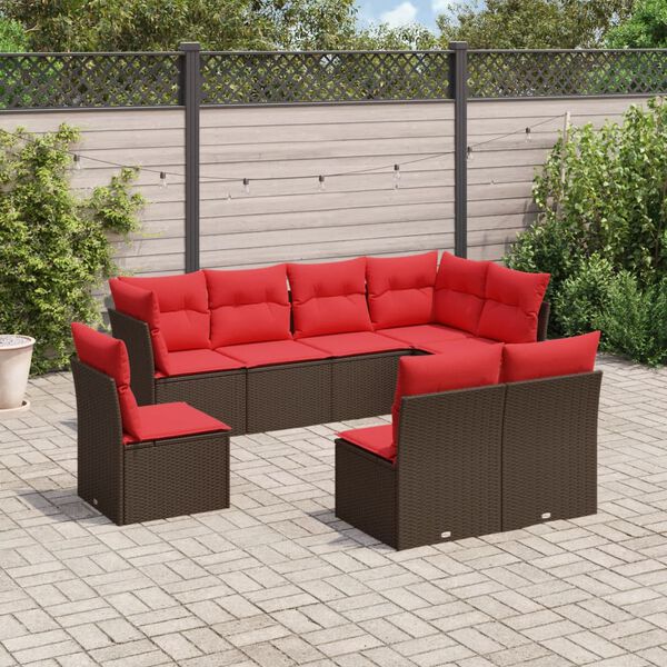 vidaXL 8 Piece Garden Sofa Set with Cushions Brown Poly Rattan