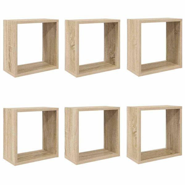 vidaXL Wall Cube Shelves 6 pcs Sonoma Oak 30x15x30 cm