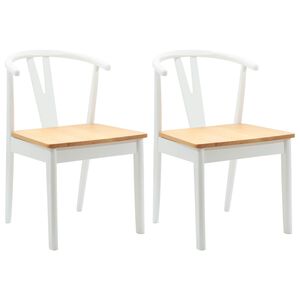 vidaXL Dining Chair 2 pcs Solid Rubber Wood White and Natural
