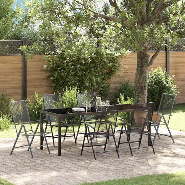 vidaXL Garden Dining Set 7 pcs Anthracite Powder-Coated Steel