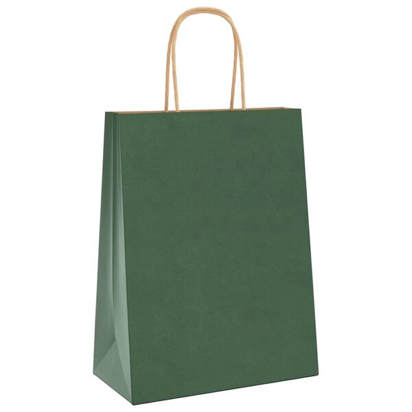 vidaXL Paper Bags 250 pcs with Handles Green 21x11x28 cm