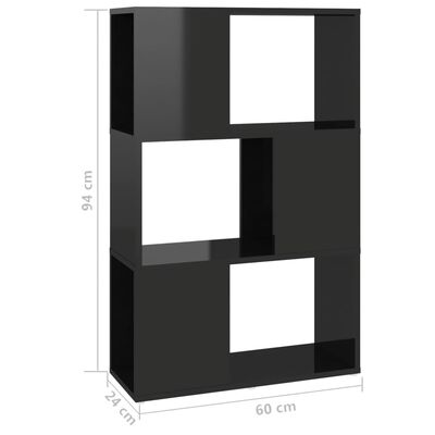 vidaXL Book Cabinet Room Divider High Gloss Black 60x24x94cm Engineered Wood