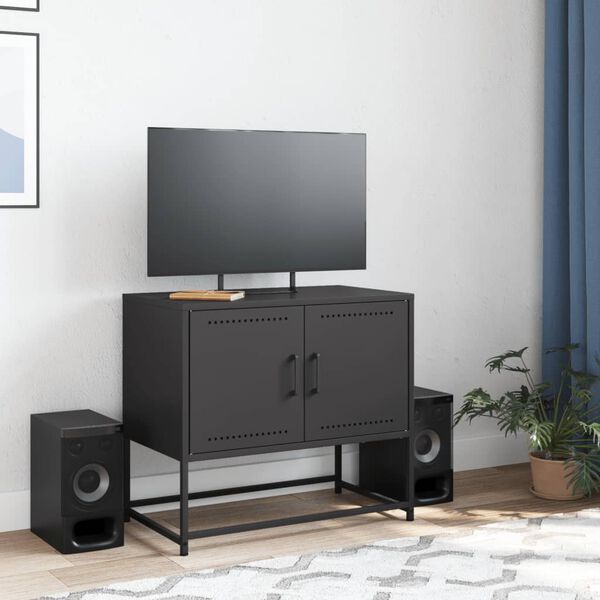 vidaXL TV Cabinet Black 68.5x39x60.5 cm Steel