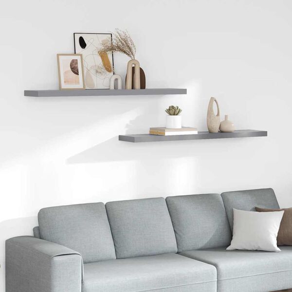 vidaXL Floating Wall Shelves 2 pcs Grey 120x23.5x3.8 cm MDF