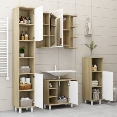 vidaXL Bathroom Mirror Cabinet White and Sonoma Oak 80x20.5x64 cm Engineered Wood