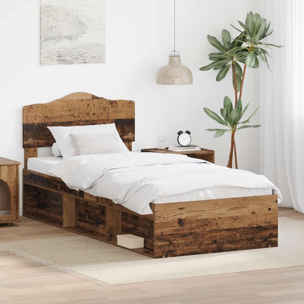 vidaXL Bed Frame with Headboard Old Wood 90 x 200 cm Solid Pine Wood