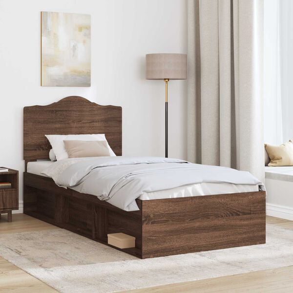 vidaXL Bed Frame with Headboard Brown Oak 100 x 200 cm Solid Pine Wood
