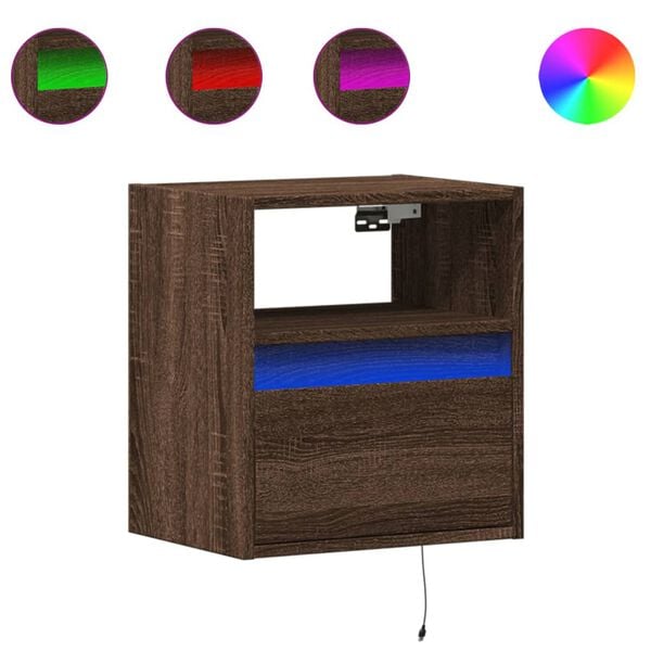 vidaXL TV Wall Cabinet with LED Lights Brown Oak 41x31x45 cm