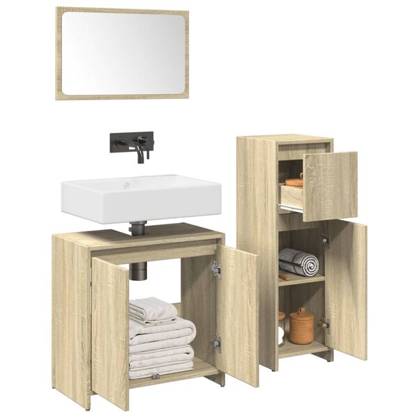 vidaXL 3 Piece Bathroom Furniture Set Sonoma Oak Engineered Wood