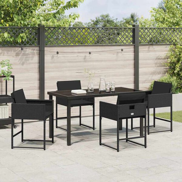 vidaXL Garden Dining Set 5 pcs Black Poly Rattan