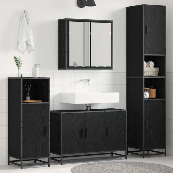 vidaXL Bathroom Furniture Set 4 pcs Black Oak Engineered Wood