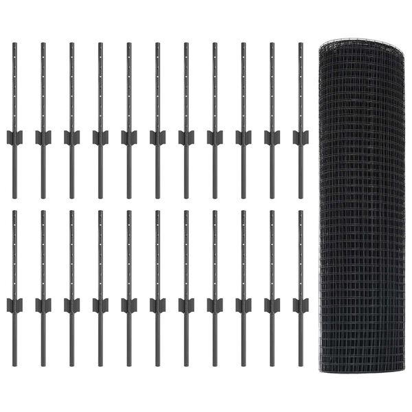 vidaXL Fence with Post Grey 0.4 x 50 m Steel and PVC