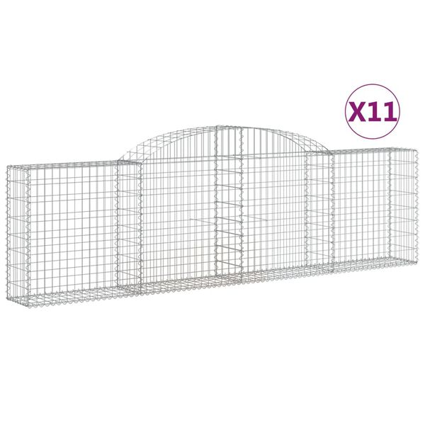vidaXL Arched Gabion Baskets 11 pcs 300x30x80/100 cm Galvanised Iron