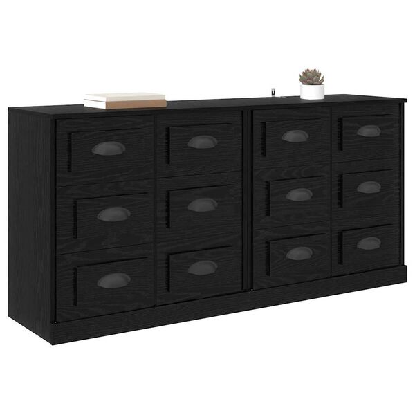 vidaXL Sideboards 2 pcs Black Oak 70 x 35.5 x 67.5 cm Engineered Wood
