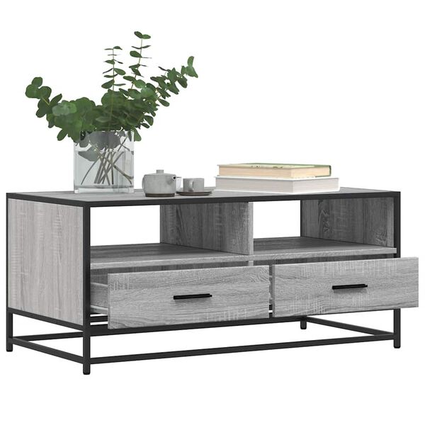 vidaXL Coffee Table Grey Sonoma 100x50x45 cm Engineered Wood and Metal