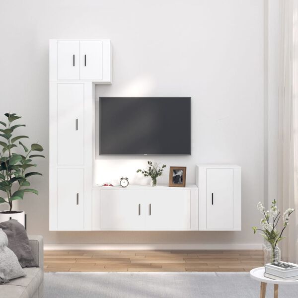 vidaXL 5 Piece TV Cabinet Set White Engineered Wood