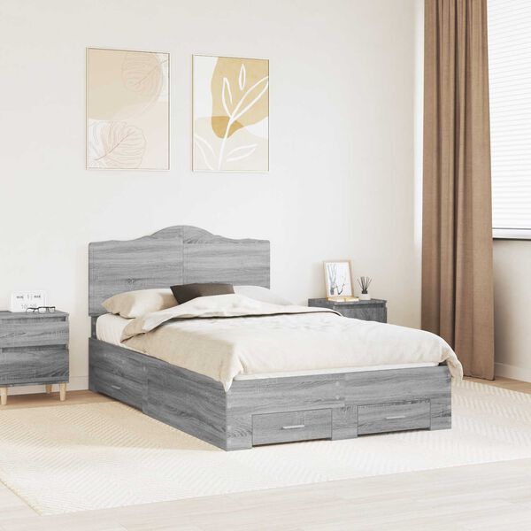vidaXL Bed Frame with Drawer Grey Sonoma 120 x 200 cm Engineered Wood