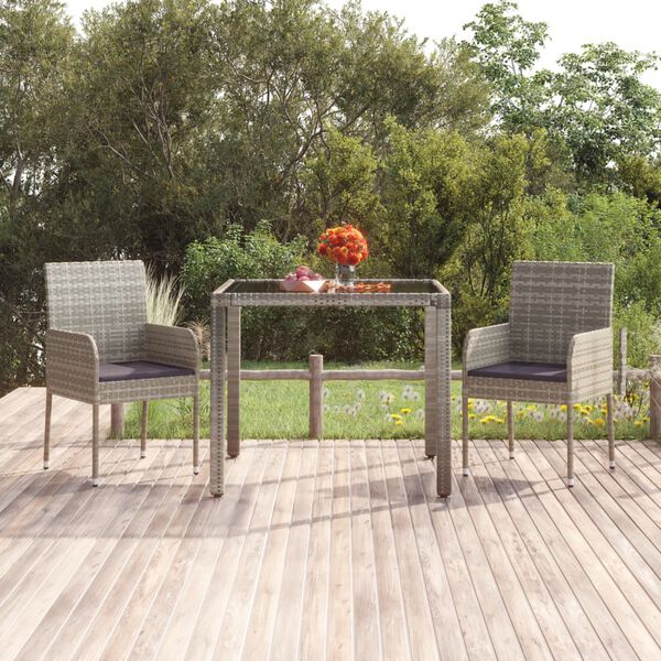 vidaXL Garden Table with Glass Top Grey 90x90x75 cm Poly Rattan