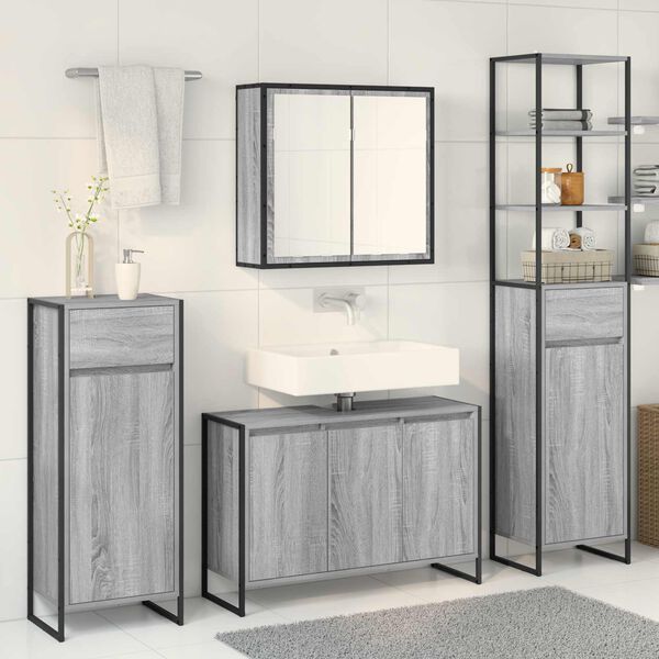 vidaXL Bathroom Furniture Set with Drawer Grey Sonoma Engineered Wood