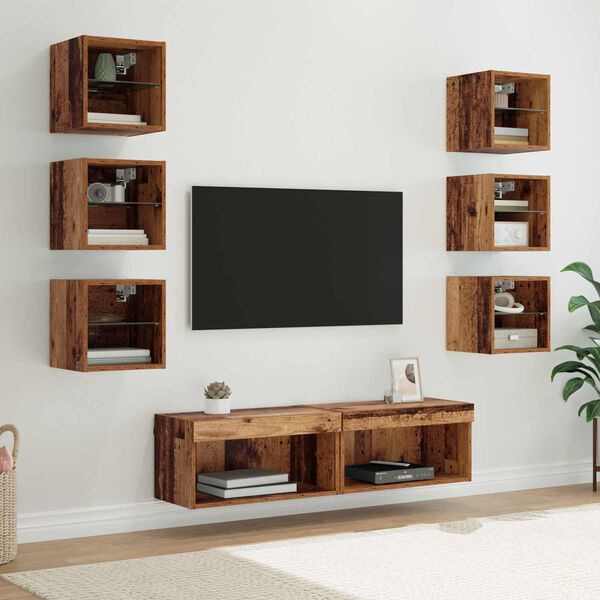 vidaXL TV Cabinet with LED Strip Lights 8 pcs Old Wood Glass