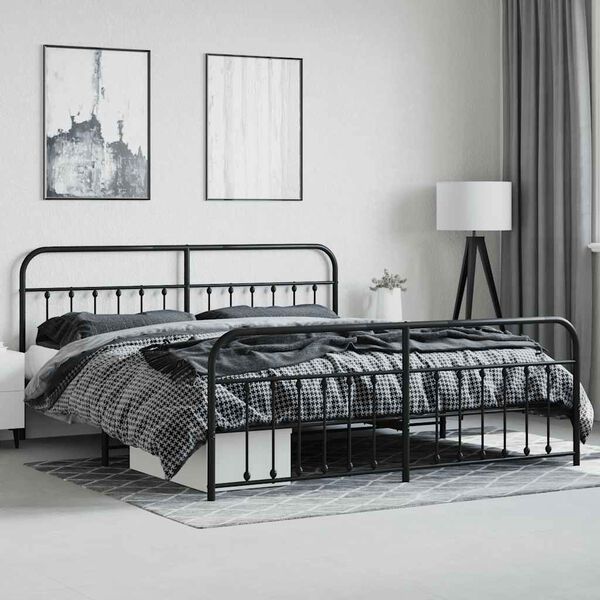 vidaXL Metal Bed Frame without Mattress with Footboard Black 200x200cm