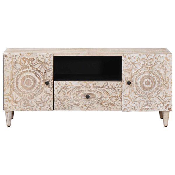 vidaXL TV Cabinet with Door White 105 x 33.5 x 46 cm Solid Mango Wood